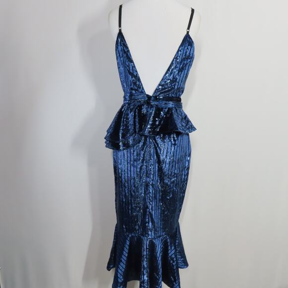 Yumi Kim Midnight Winkle Blue Metallic Striped Velvet Dynasty Dress Size Small - Picture 4 of 9